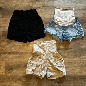 Set of Three Maternity Shorts - Black, Denim, and Beige